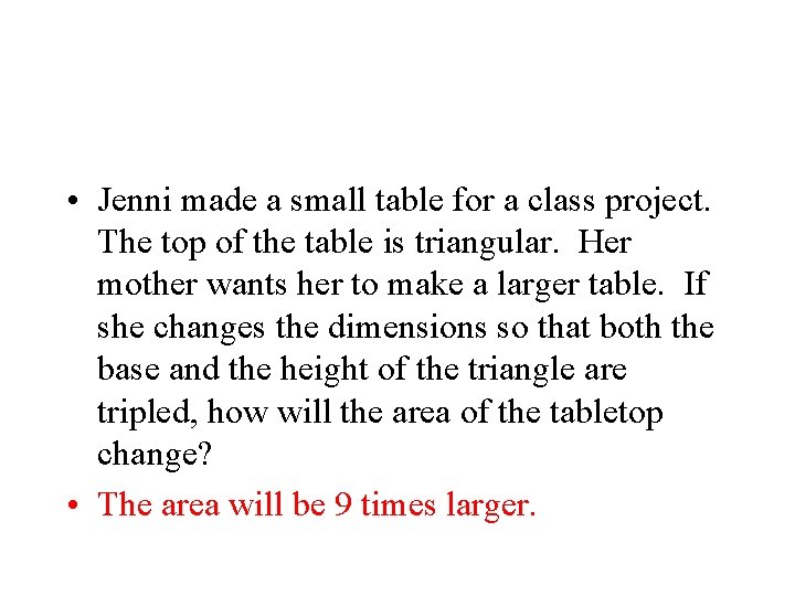  • Jenni made a small table for a class project. The top of