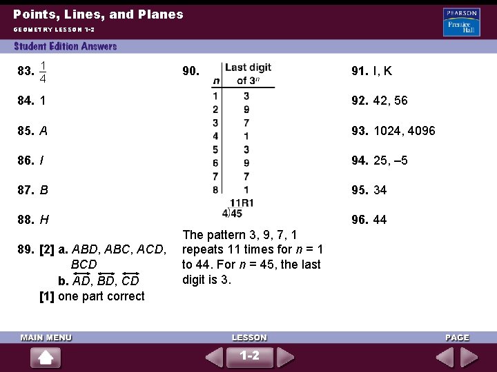 Points, Lines, and Planes GEOMETRY LESSON 1 -2 83. 1 4 90. 91. I,