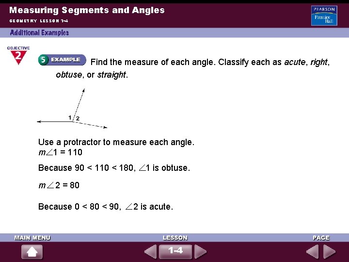 Measuring Segments and Angles GEOMETRY LESSON 1 -4 Find the measure of each angle.