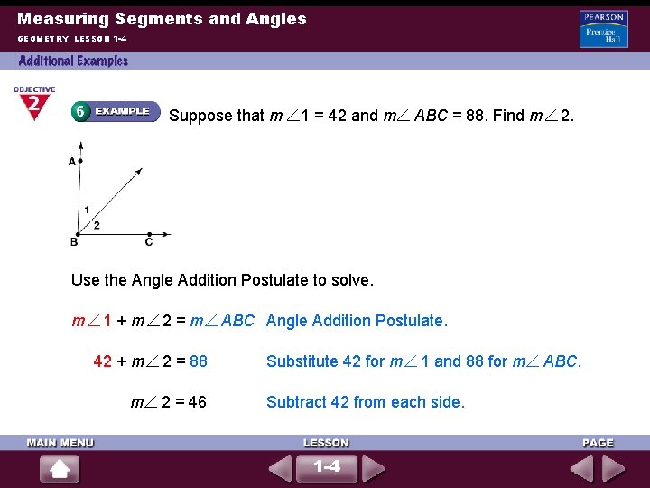 Measuring Segments and Angles GEOMETRY LESSON 1 -4 Suppose that m 1 = 42 Measuring Segments and Angles GEOMETRY LESSON 1 -4 Suppose that m 1 = 42