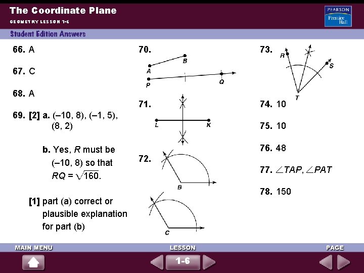 The Coordinate Plane GEOMETRY LESSON 1 -6 66. A 70. 73. 71. 74. 10