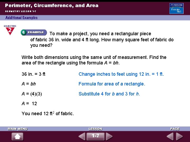 Perimeter, Circumference, and Area GEOMETRY LESSON 1 -7 To make a project, you need