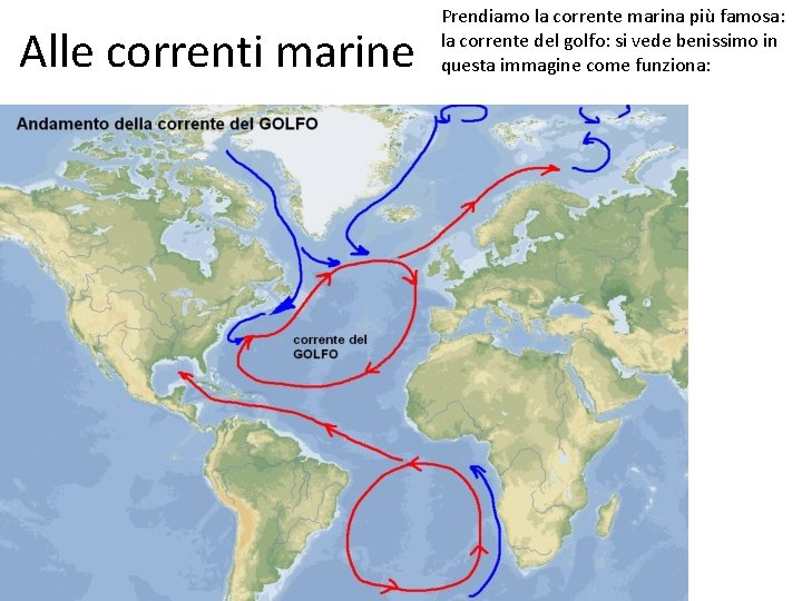 Alle correnti marine Prendiamo la corrente marina più famosa: la corrente del golfo: si