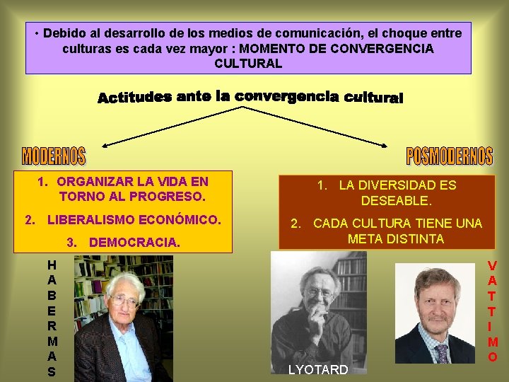  • Debido al desarrollo de los medios de comunicación, el choque entre culturas