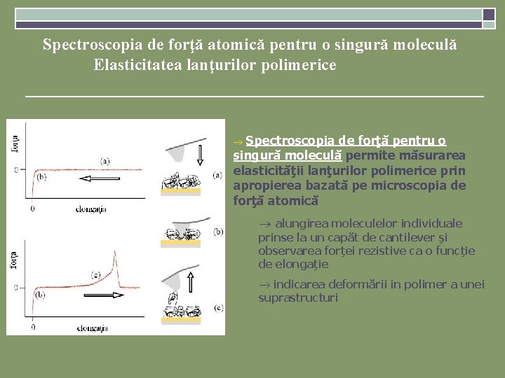 Spectroscopia de forţă atomică pentru o singură moleculă Elasticitatea lanţurilor polimerice ® Spectroscopia de Spectroscopia de forţă atomică pentru o singură moleculă Elasticitatea lanţurilor polimerice ® Spectroscopia de