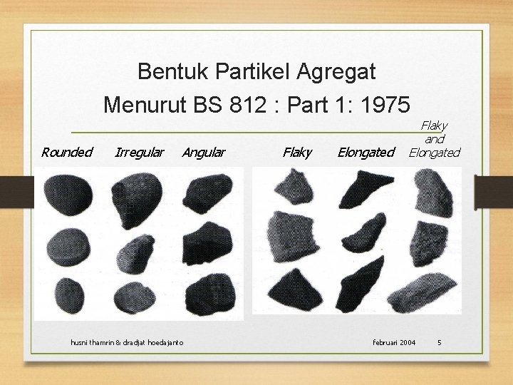 Bentuk Partikel Agregat Menurut BS 812 : Part 1: 1975 Rounded Irregular Angular husni