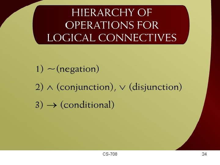 Hierarchy of Operations for Logical Connectives - 14 CS-708 24 