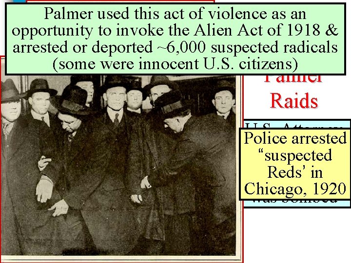 Palmer used this act of violence as an opportunity to invoke the Alien Act