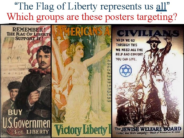 “The Flag of Liberty represents us all” all Which groups are these posters targeting?