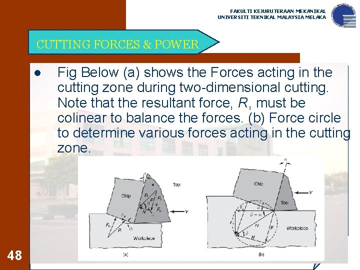 FAKULTI KEJURUTERAAN MEKANIKAL UNIVERSITI TEKNIKAL MALAYSIA MELAKA CUTTING FORCES & POWER l 48 Fig