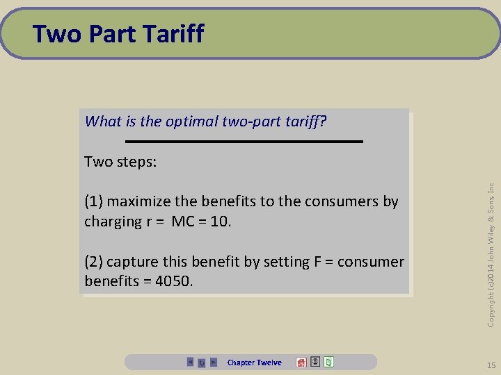 Two Part Tariff What is the optimal two-part tariff? (1) maximize the benefits to