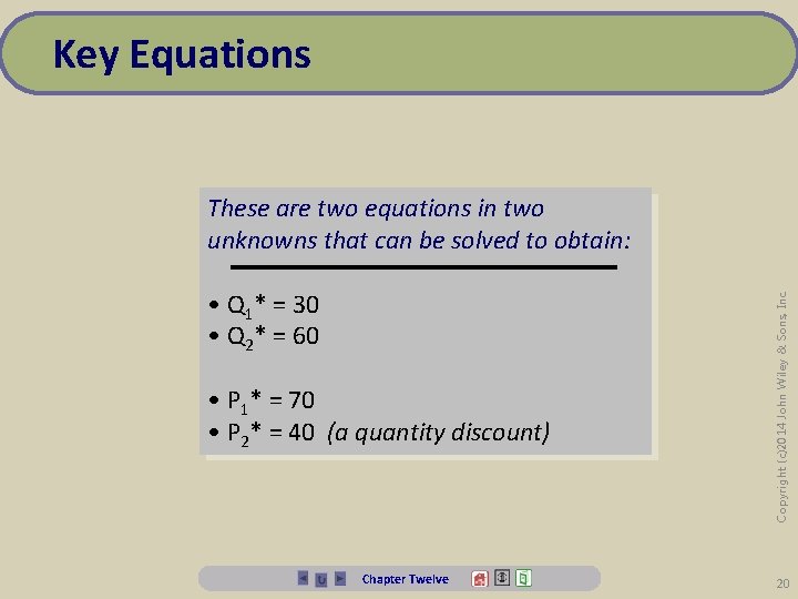 Key Equations • Q 1* = 30 • Q 2* = 60 • P
