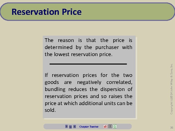 Reservation Price If reservation prices for the two goods are negatively correlated, bundling reduces
