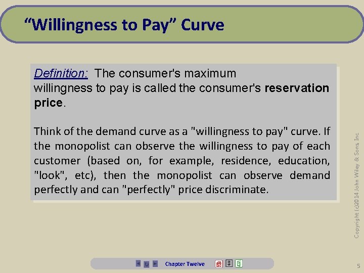 “Willingness to Pay” Curve Think of the demand curve as a "willingness to pay"
