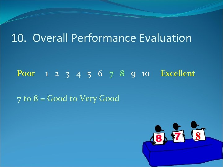 10. Overall Performance Evaluation Poor 1 2 3 4 5 6 7 8 9