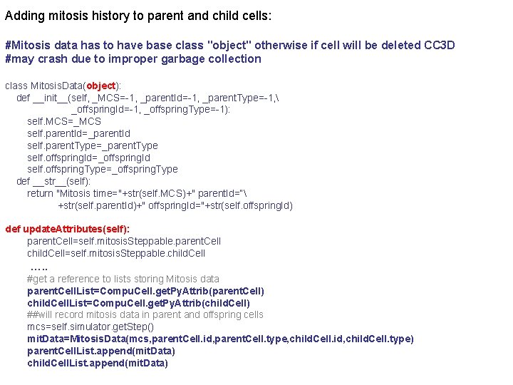 Adding mitosis history to parent and child cells: #Mitosis data has to have base