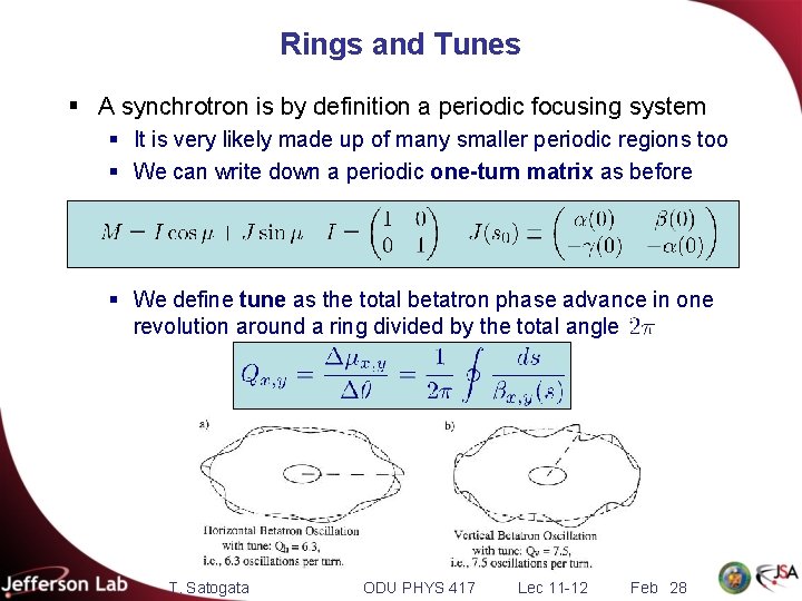 Rings and Tunes § A synchrotron is by definition a periodic focusing system §