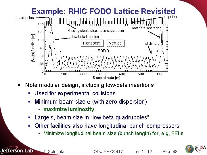 Example: RHIC FODO Lattice Revisited dipoles quadrupoles Missing dipole dispersion suppressor low-beta insertion Horizontal