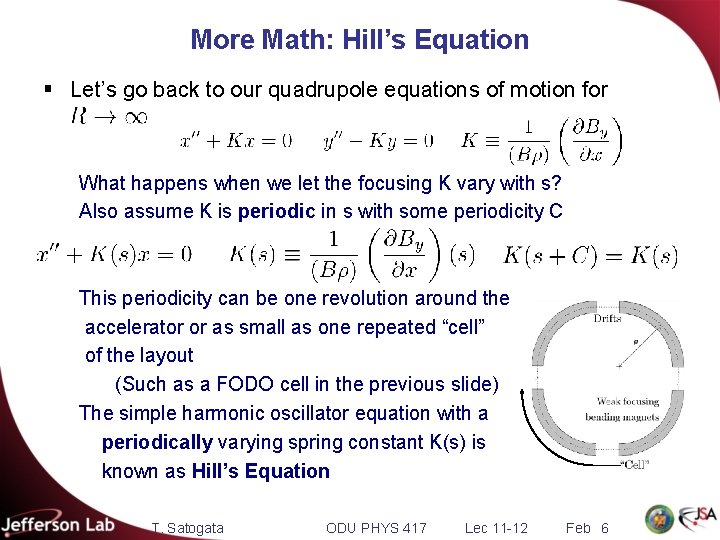More Math: Hill’s Equation § Let’s go back to our quadrupole equations of motion