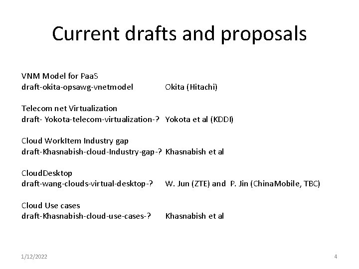 Current drafts and proposals VNM Model for Paa. S draft-okita-opsawg-vnetmodel Okita (Hitachi) Telecom net