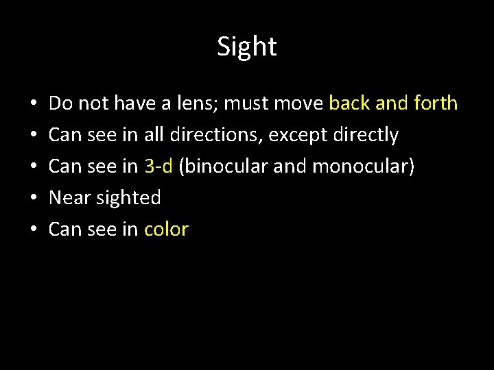 Sight • • • Do not have a lens; must move back and forth