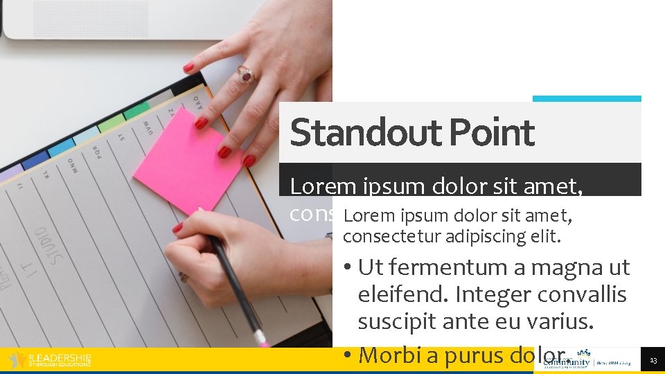 Standout Point Lorem ipsum dolor sit amet, consectetur adipiscing elit. • Ut fermentum a