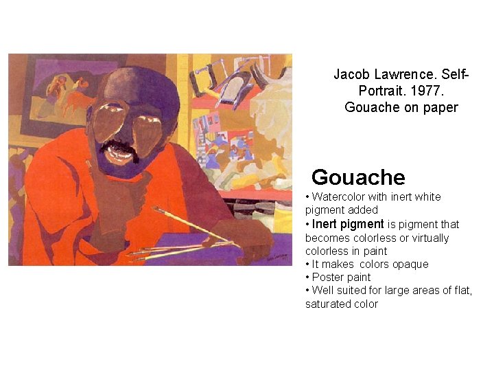 Jacob Lawrence. Self. Portrait. 1977. Gouache on paper Gouache • Watercolor with inert white