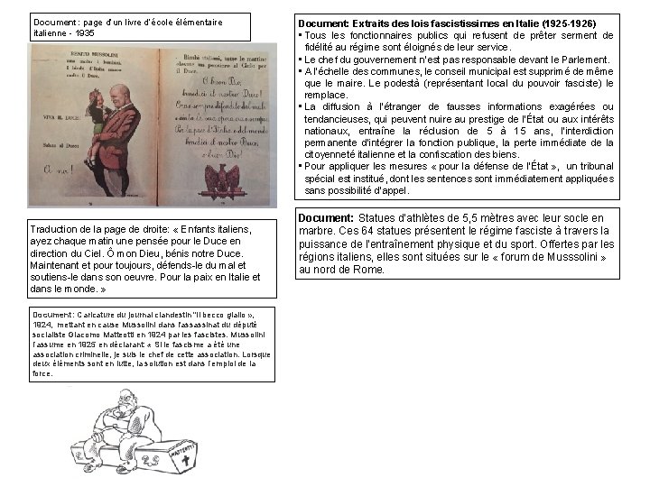 Document: page d’un livre d’école élémentaire italienne - 1935 Traduction de la page de