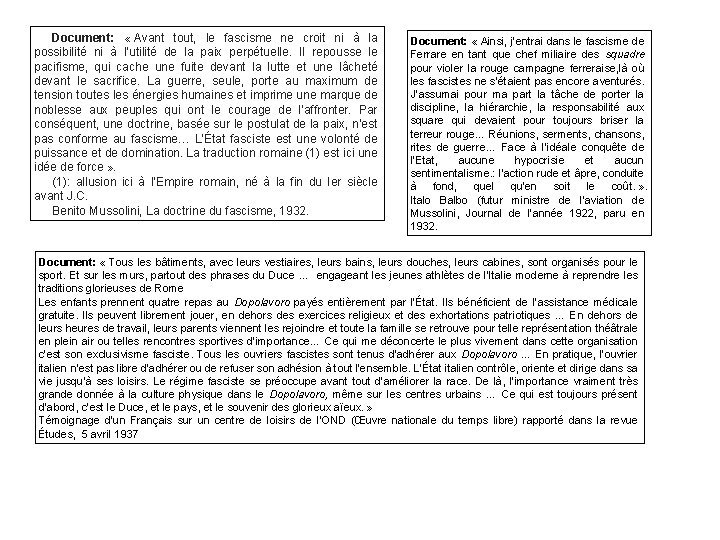 Document: « Avant tout, le fascisme ne croit ni à la possibilité ni à