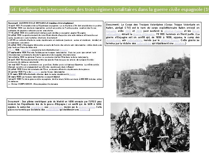 GE: Expliquez les interventions des trois régimes totalitaires dans la guerre civile espagnole (19