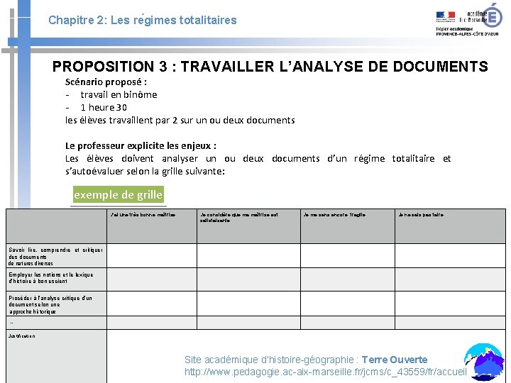 Chapitre 2: Les re gimes totalitaires PROPOSITION 3 : TRAVAILLER L’ANALYSE DE DOCUMENTS Scénario