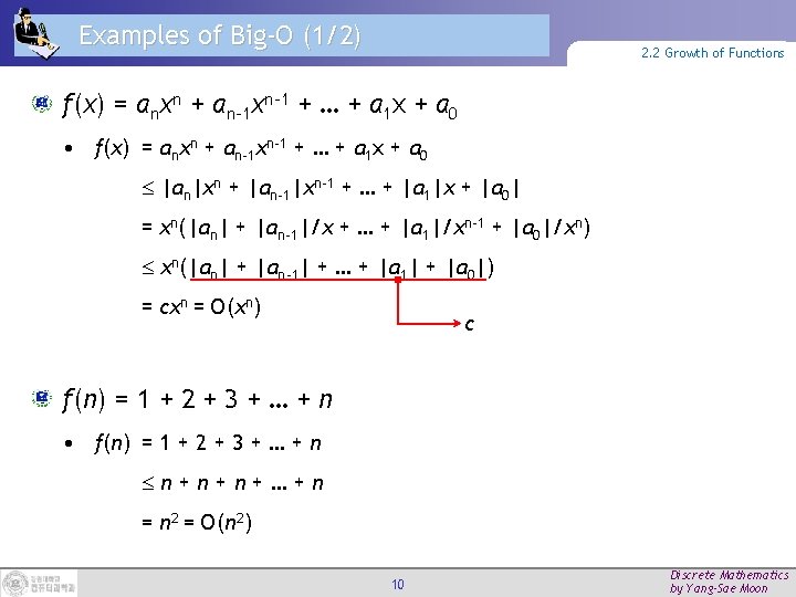 Examples of Big-O (1/2) 2. 2 Growth of Functions f(x) = anxn + an-1