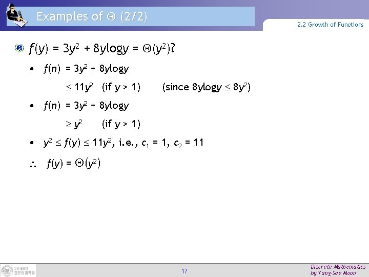 Examples of (2/2) 2. 2 Growth of Functions f(y) = 3 y 2 +