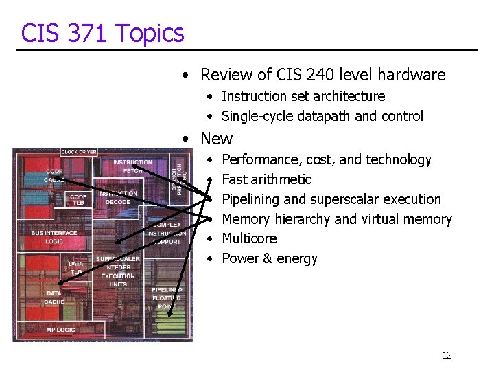 CIS 371 Topics • Review of CIS 240 level hardware • Instruction set architecture CIS 371 Topics • Review of CIS 240 level hardware • Instruction set architecture