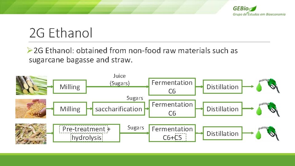 2 G Ethanol Ø 2 G Ethanol: obtained from non-food raw materials such as 2 G Ethanol Ø 2 G Ethanol: obtained from non-food raw materials such as