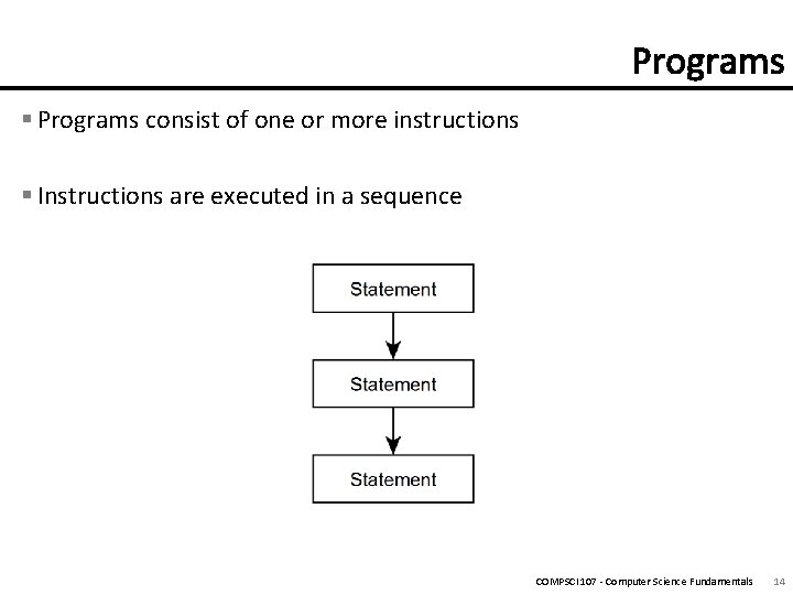 § Programs consist of one or more instructions § Instructions are executed in a