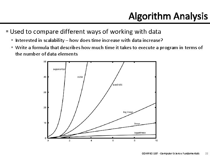§ Used to compare different ways of working with data § Interested in scalability