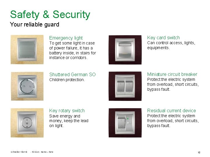 Safety & Security Your reliable guard Schneider Electric Emergency light Key card switch To
