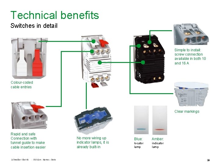 Technical benefits Switches in detail Simple to install: screw connection available in both 10