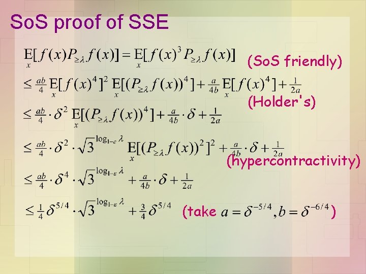 So. S proof of SSE (So. S friendly) (Holder's) (hypercontractivity) (take ) 
