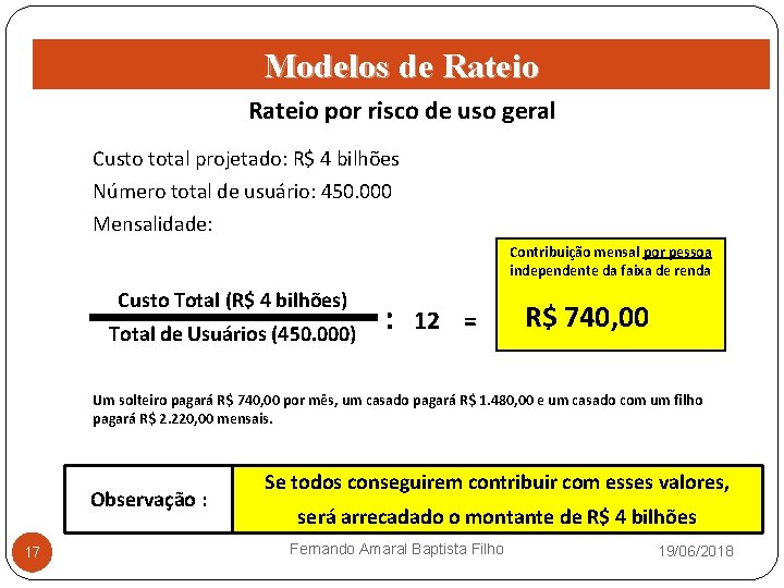 Modelos de Rateio por risco de uso geral Custo total projetado: R$ 4 bilhões