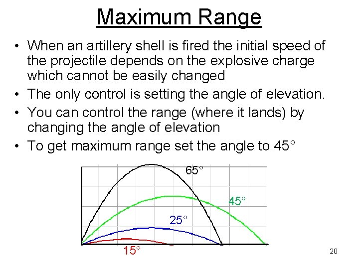 Maximum Range • When an artillery shell is fired the initial speed of the