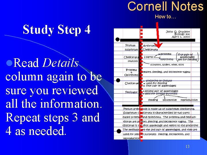 Cornell Notes How to… Study Step 4 l. Read Details column again to be