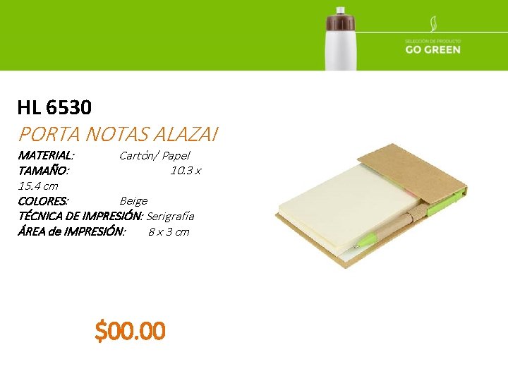 HL 6530 PORTA NOTAS ALAZAI MATERIAL: Cartón/ Papel TAMAÑO: 10. 3 x 15. 4