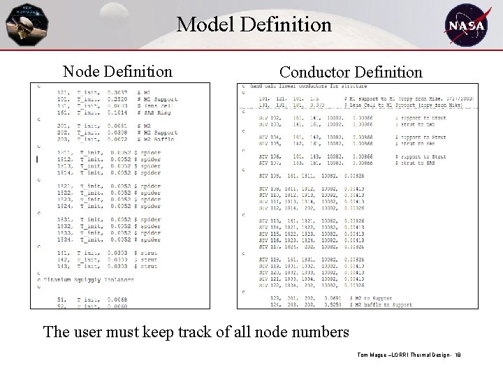 Model Definition Node Definition Conductor Definition The user must keep track of all node