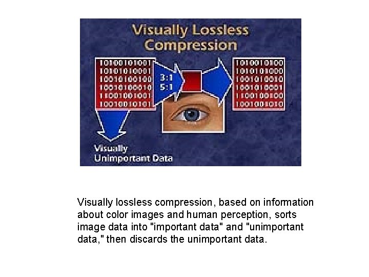 Visually lossless compression, based on information about color images and human perception, sorts image