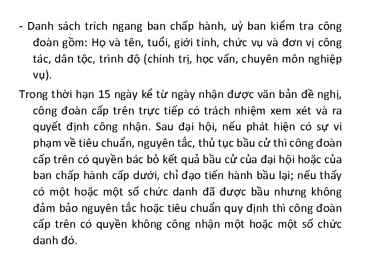 - Danh sách trích ngang ban chấp hành, uỷ ban kiểm tra công đoàn