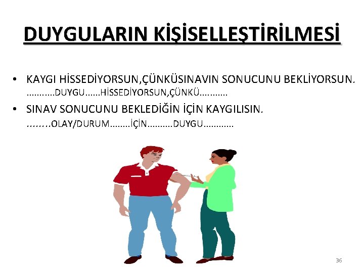 DUYGULARIN KİŞİSELLEŞTİRİLMESİ • KAYGI HİSSEDİYORSUN, ÇÜNKÜSINAVIN SONUCUNU BEKLİYORSUN. . . DUYGU. . . HİSSEDİYORSUN,