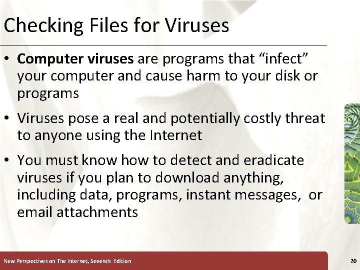 Checking Files for Viruses XP • Computer viruses are programs that “infect” your computer