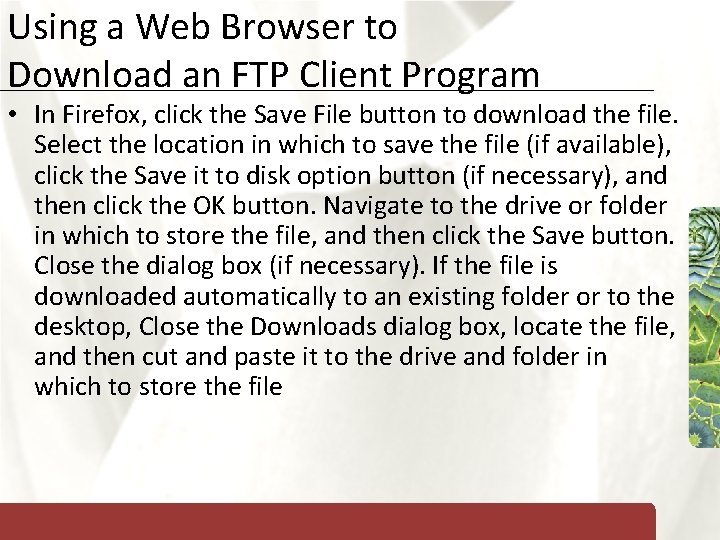Using a Web Browser to Download an FTP Client Program XP • In Firefox,